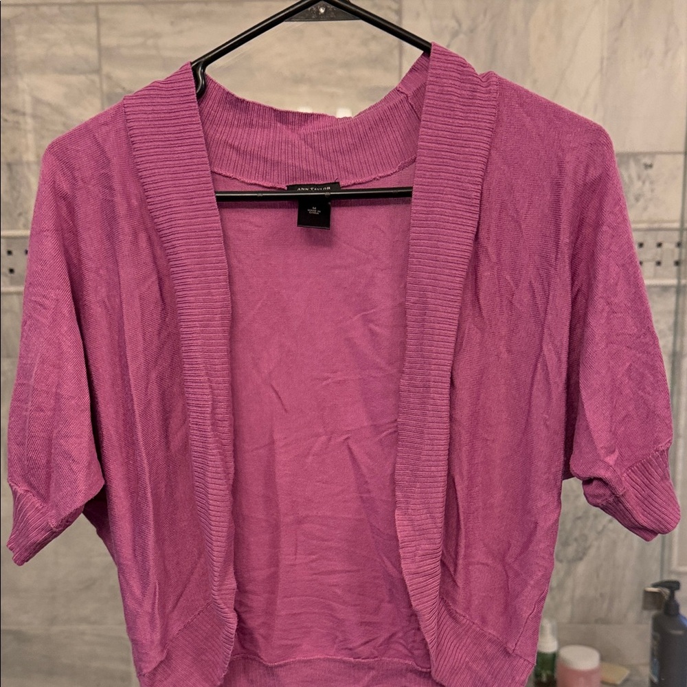 Ann Taylor Factory Short-Sleeve Open Cardigan - Magenta